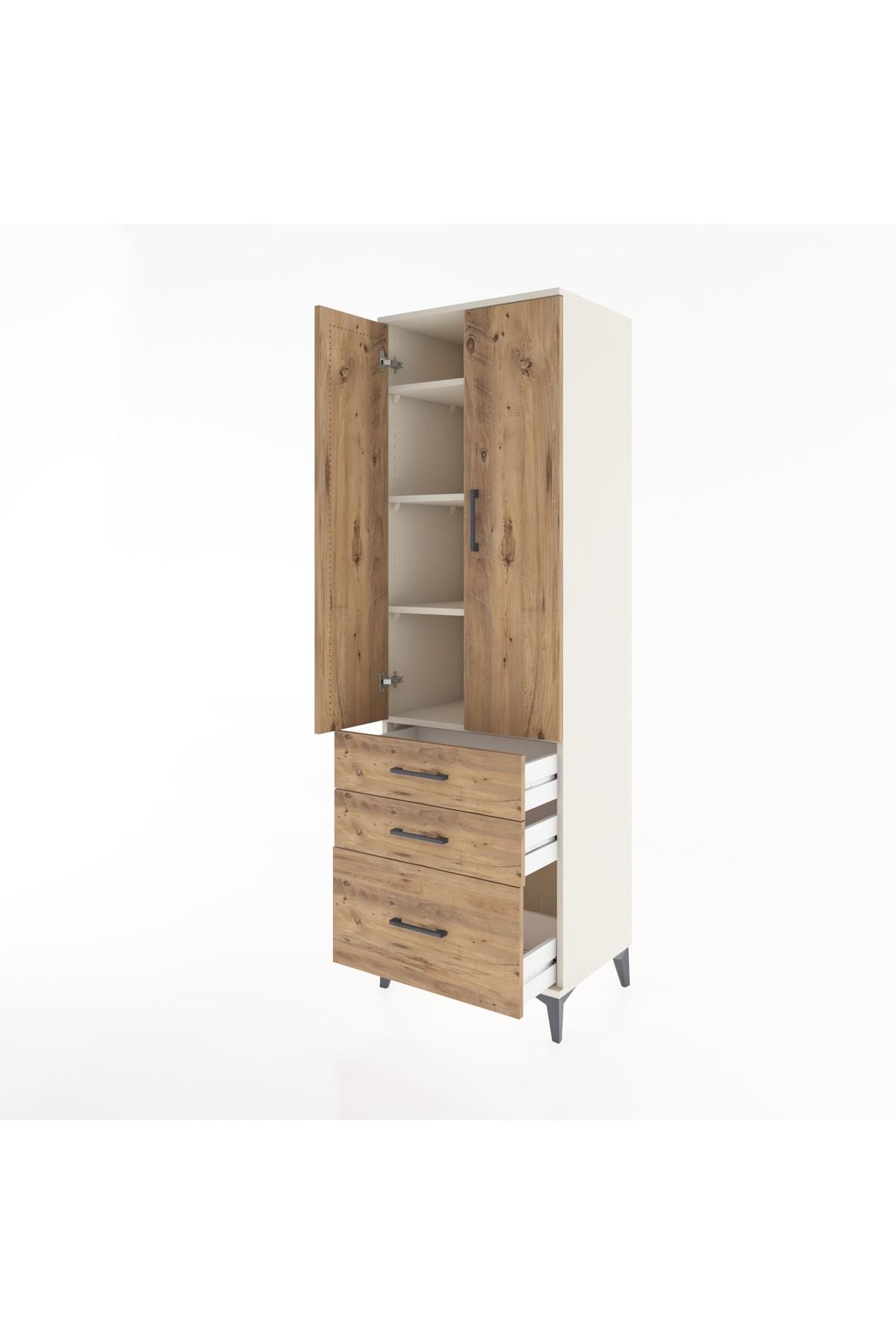 Hyperion Dolap 4 Raflı 3 Çekmeceli 2 Kapaklı 60x44x195 Aytaşı-Çam