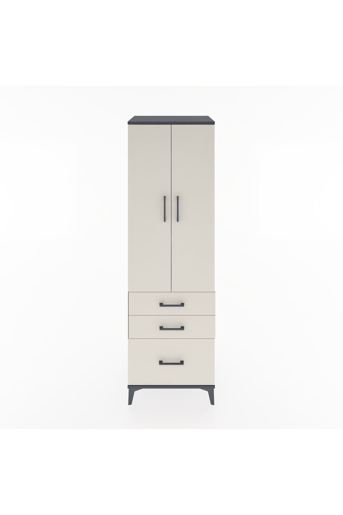 Hyperion Dolap 4 Raflı 3 Çekmeceli 2 Kapaklı 60x44x195 Antrasit-Aytaşı