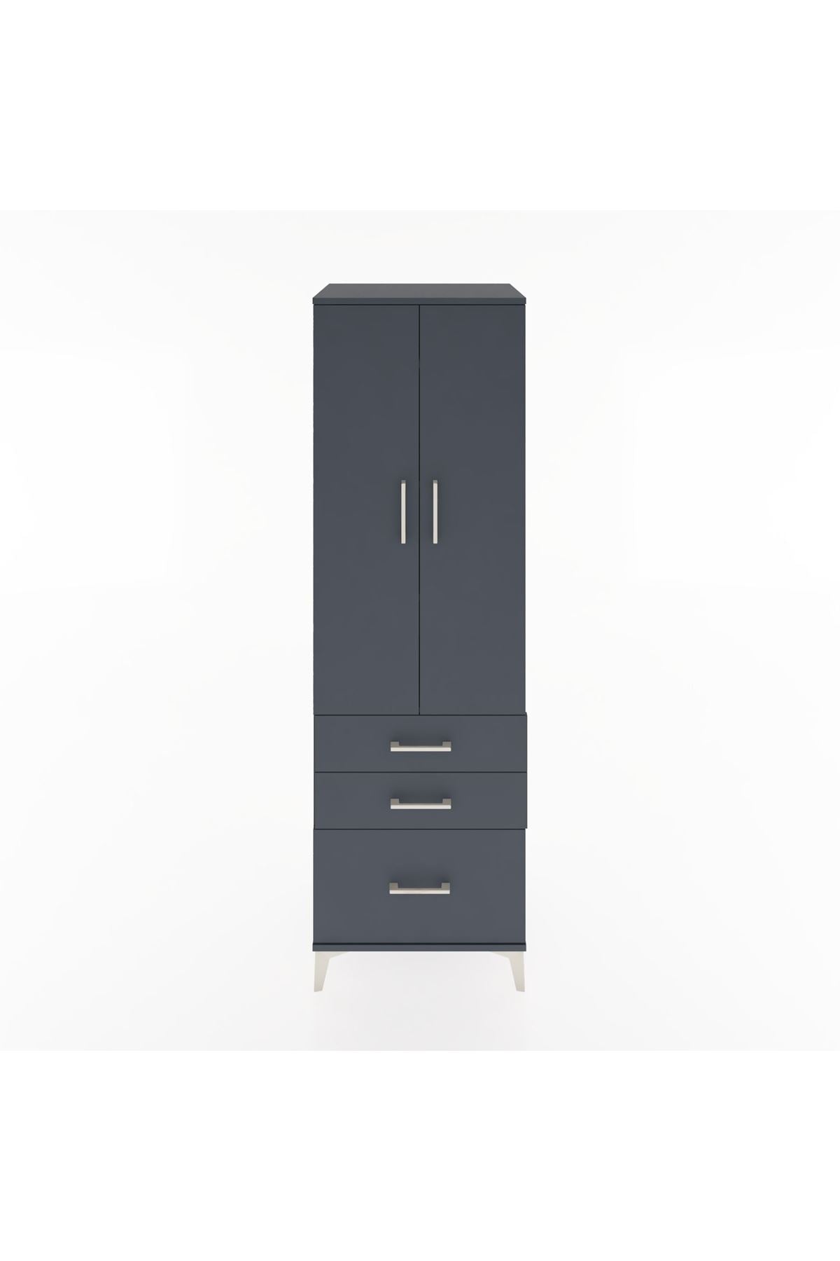 Hyperion Dolap 4 Raflı 3 Çekmeceli 2 Kapaklı 60x44x195 Antrasit-Antrasit