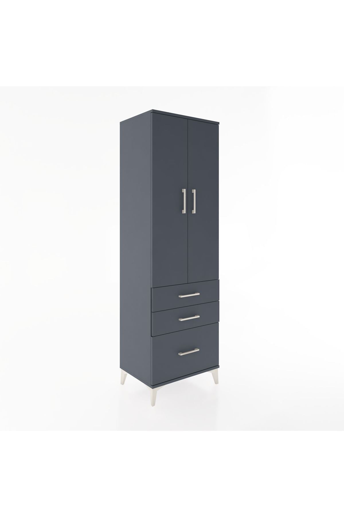 Hyperion Dolap 4 Raflı 3 Çekmeceli 2 Kapaklı 60x44x195 Antrasit-Antrasit