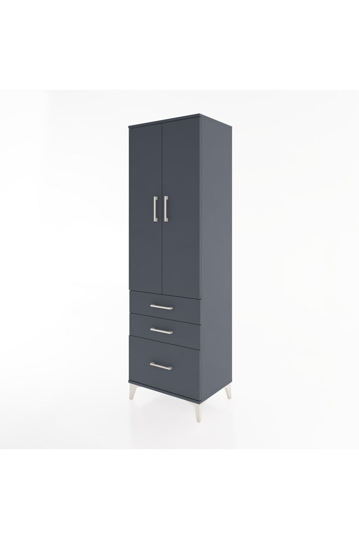 Hyperion Dolap 4 Raflı 3 Çekmeceli 2 Kapaklı 60x44x195 Antrasit-Antrasit