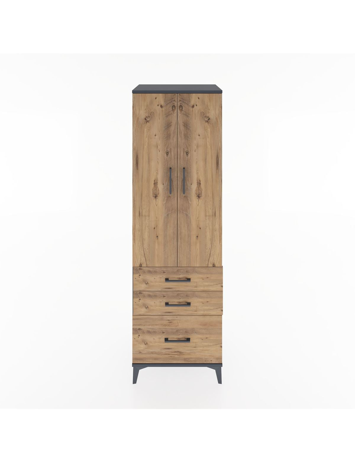 Hyperion Dolap 4 Raflı 3 Çekmeceli 2 Kapaklı 60x44x195 Antrasit-Çam