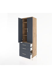 Hyperion Dolap 4 Raflı 3 Çekmeceli 2 Kapaklı 60x44x195 Çam-Antrasit