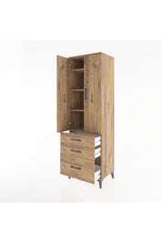 Hyperion Dolap 4 Raflı 3 Çekmeceli 2 Kapaklı 60x44x195 Çam-Çam