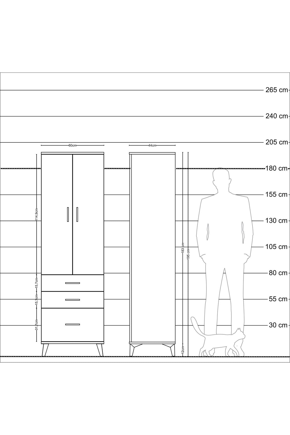 Hyperion Dolap 2 Raflı 3 Çekmeceli Tek Askılı 60x44x195 Aytaşı-Aytaşı