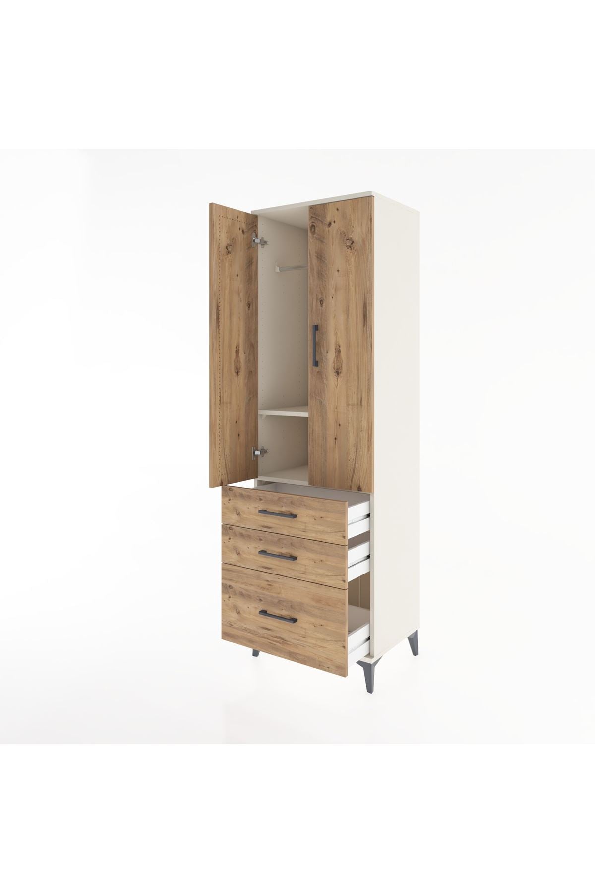 Hyperion Dolap 2 Raflı 3 Çekmeceli Tek Askılı 60x44x195 Aytaşı-Çam