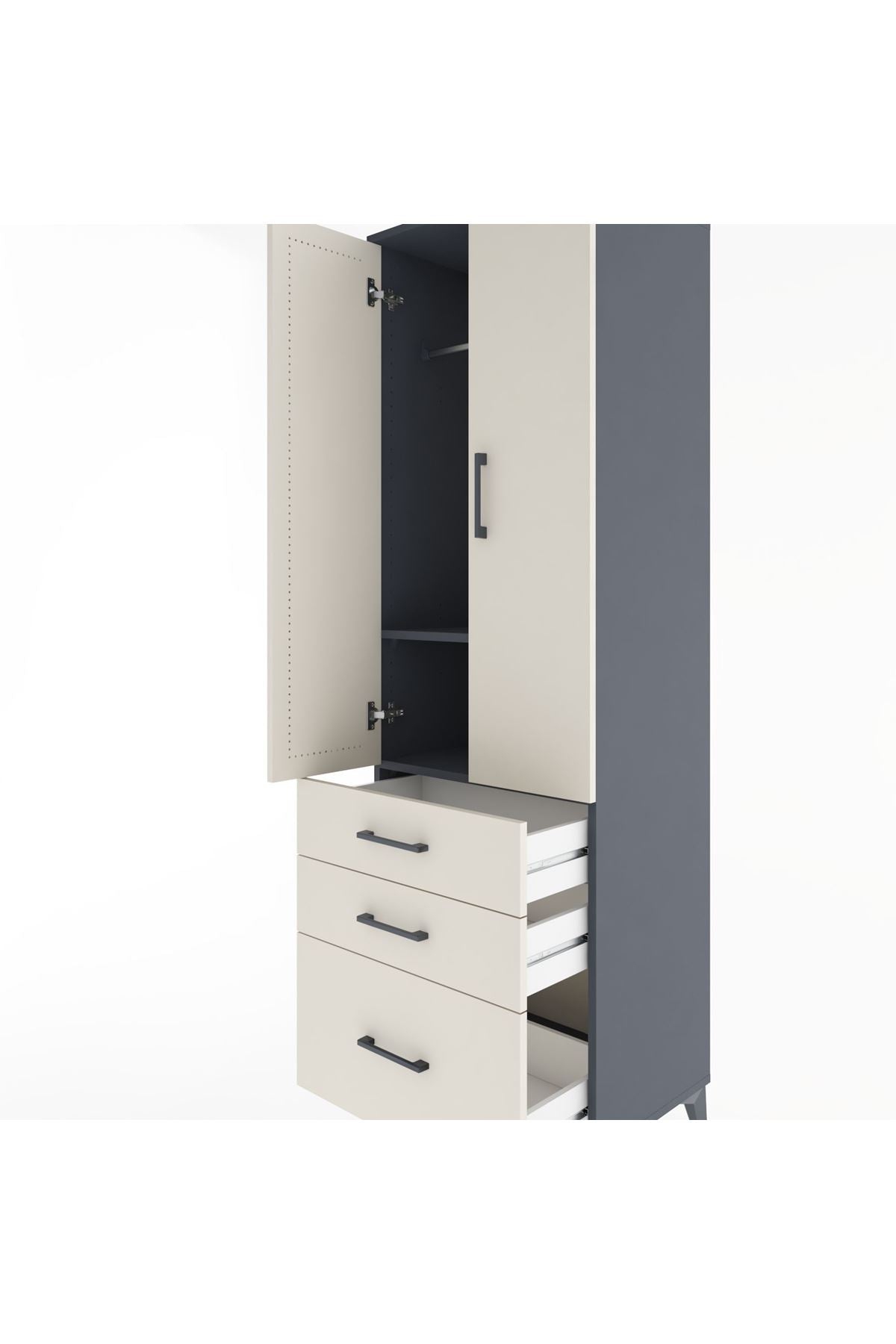 Hyperion Dolap 2 Raflı 3 Çekmeceli Tek Askılı 60x44x195 Antrasit-Aytaşı