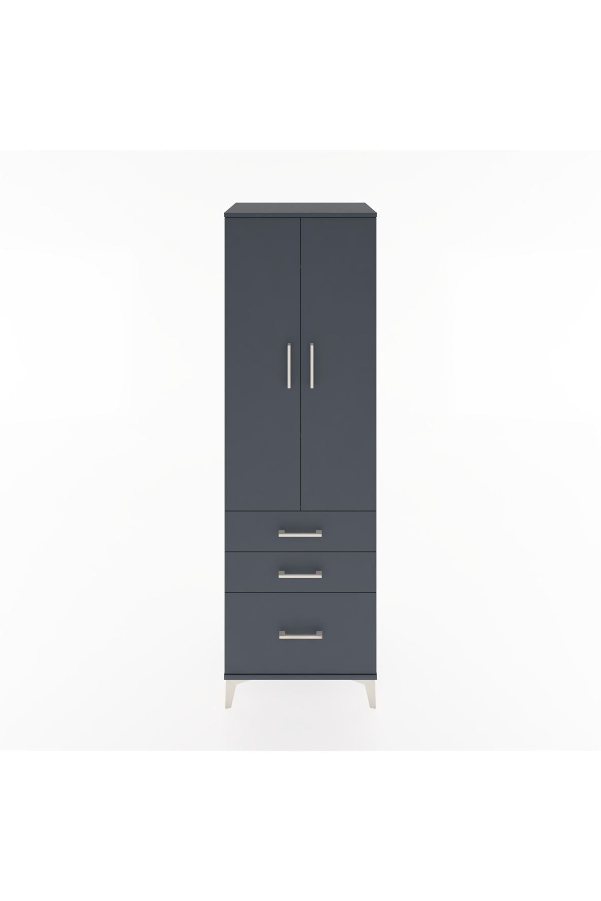 Hyperion Dolap 2 Raflı 3 Çekmeceli Tek Askılı 60x44x195 Antrasit-Antrasit