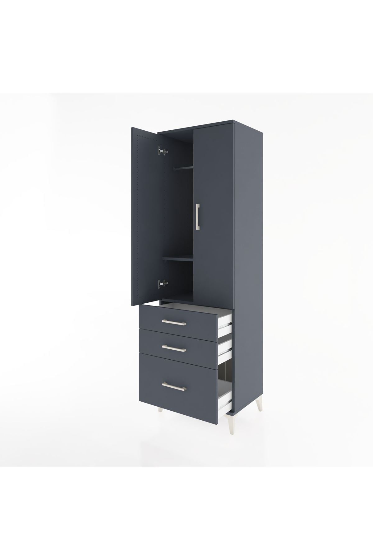 Hyperion Dolap 2 Raflı 3 Çekmeceli Tek Askılı 60x44x195 Antrasit-Antrasit