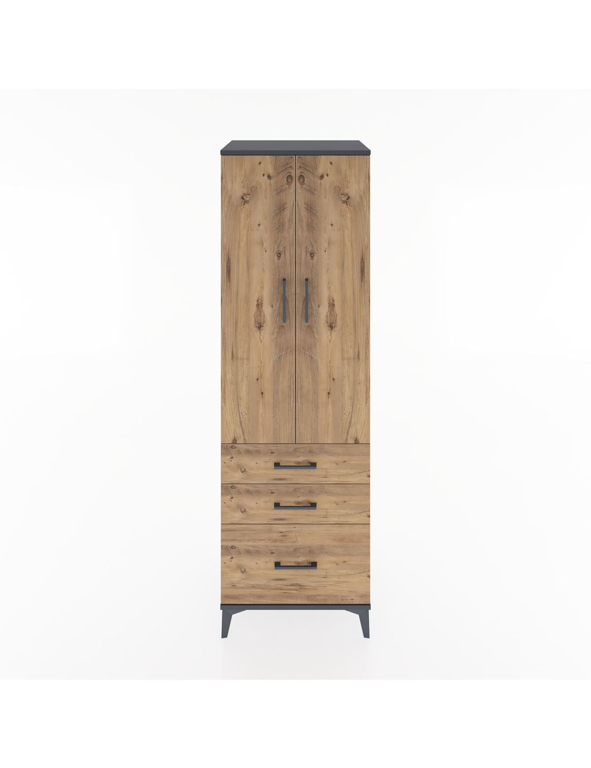 Hyperion Dolap 2 Raflı 3 Çekmeceli Tek Askılı 60x44x195 Antrasit-Çam