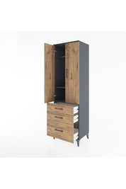 Hyperion Dolap 2 Raflı 3 Çekmeceli Tek Askılı 60x44x195 Antrasit-Çam