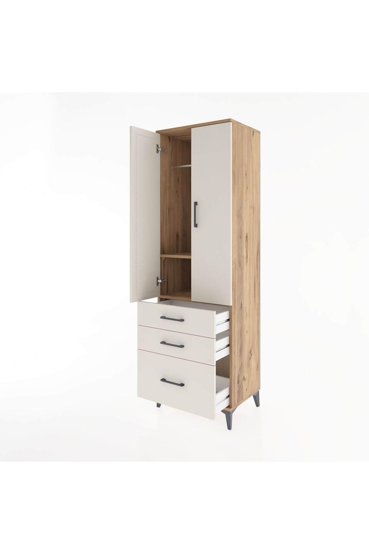 Hyperion Dolap 2 Raflı 3 Çekmeceli Tek Askılı 60x44x195 Çam-Aytaşı