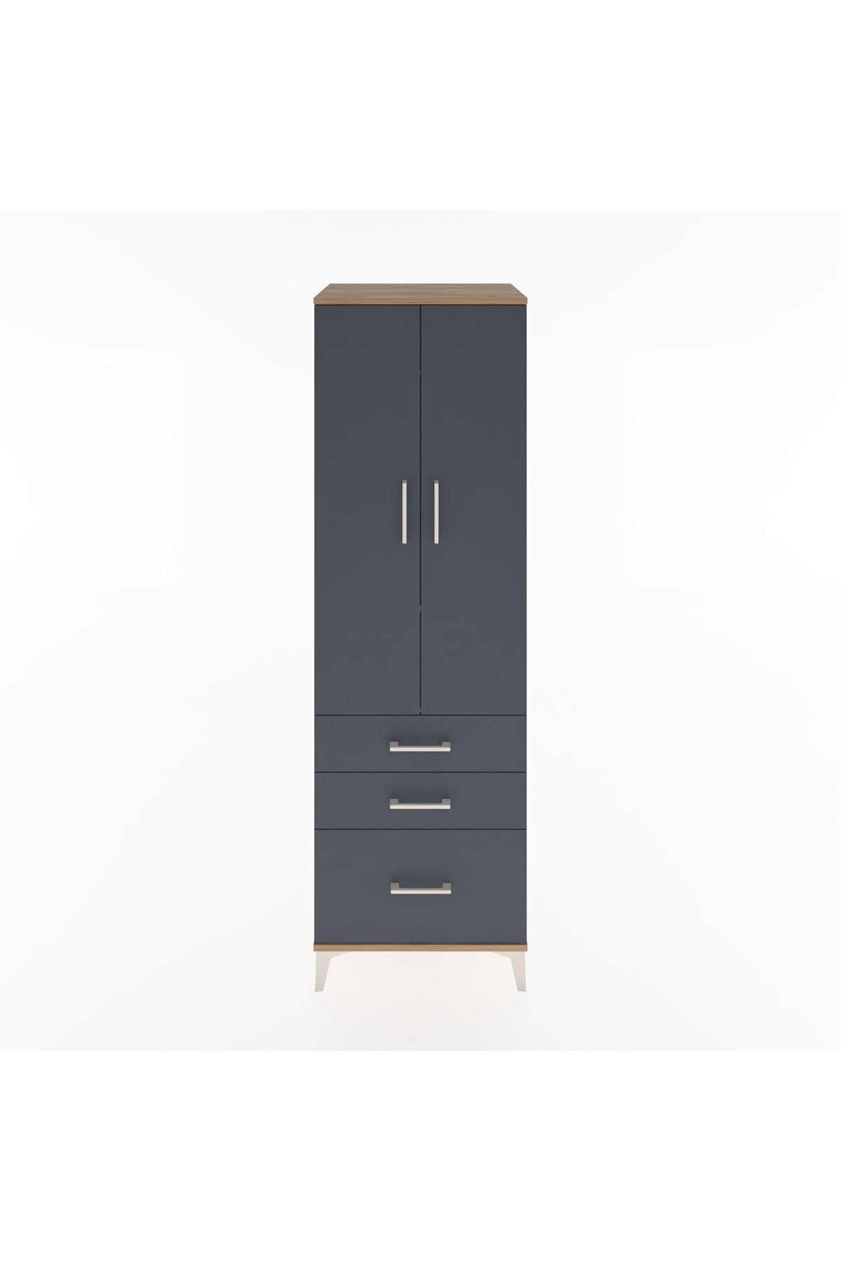 Hyperion Dolap 2 Raflı 3 Çekmeceli Tek Askılı 60x44x195 Çam-Antrasit