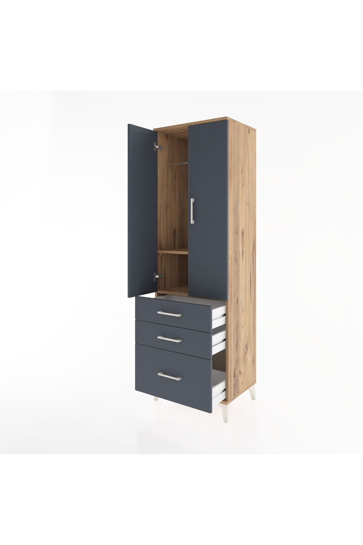 Hyperion Dolap 2 Raflı 3 Çekmeceli Tek Askılı 60x44x195 Çam-Antrasit