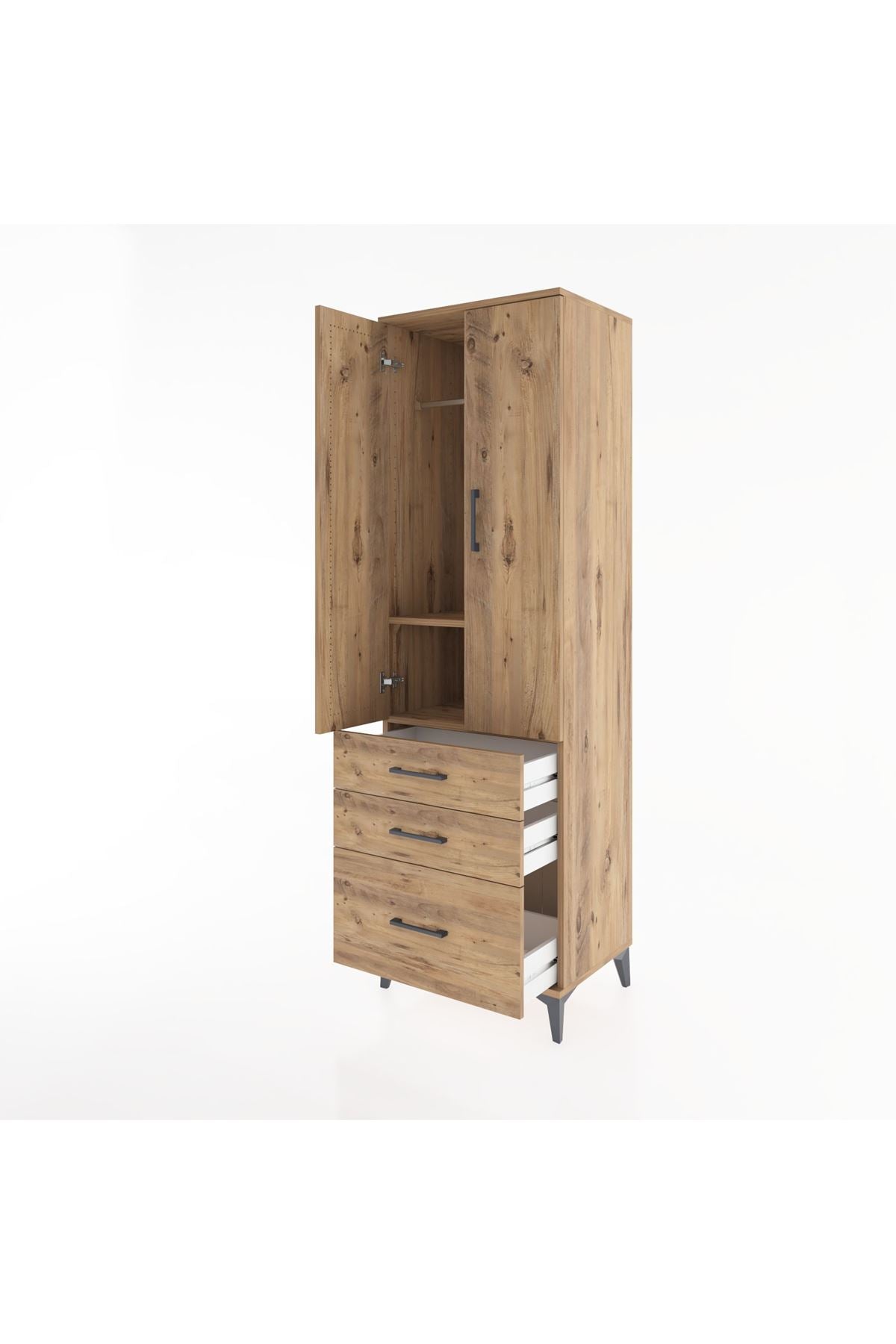 Hyperion Dolap 2 Raflı 3 Çekmeceli Tek Askılı 60x44x195 Çam-Çam