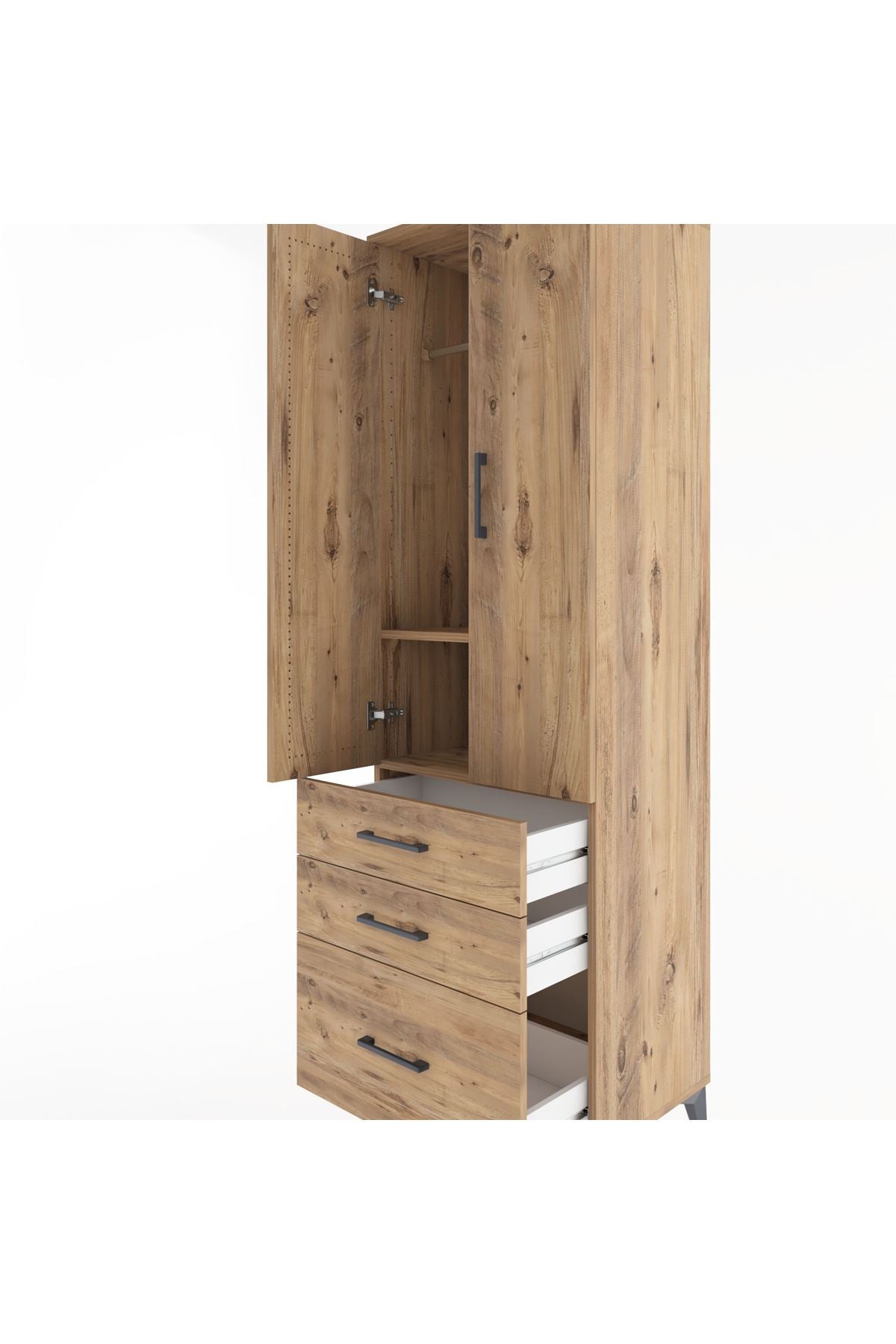 Hyperion Dolap 2 Raflı 3 Çekmeceli Tek Askılı 60x44x195 Çam-Çam