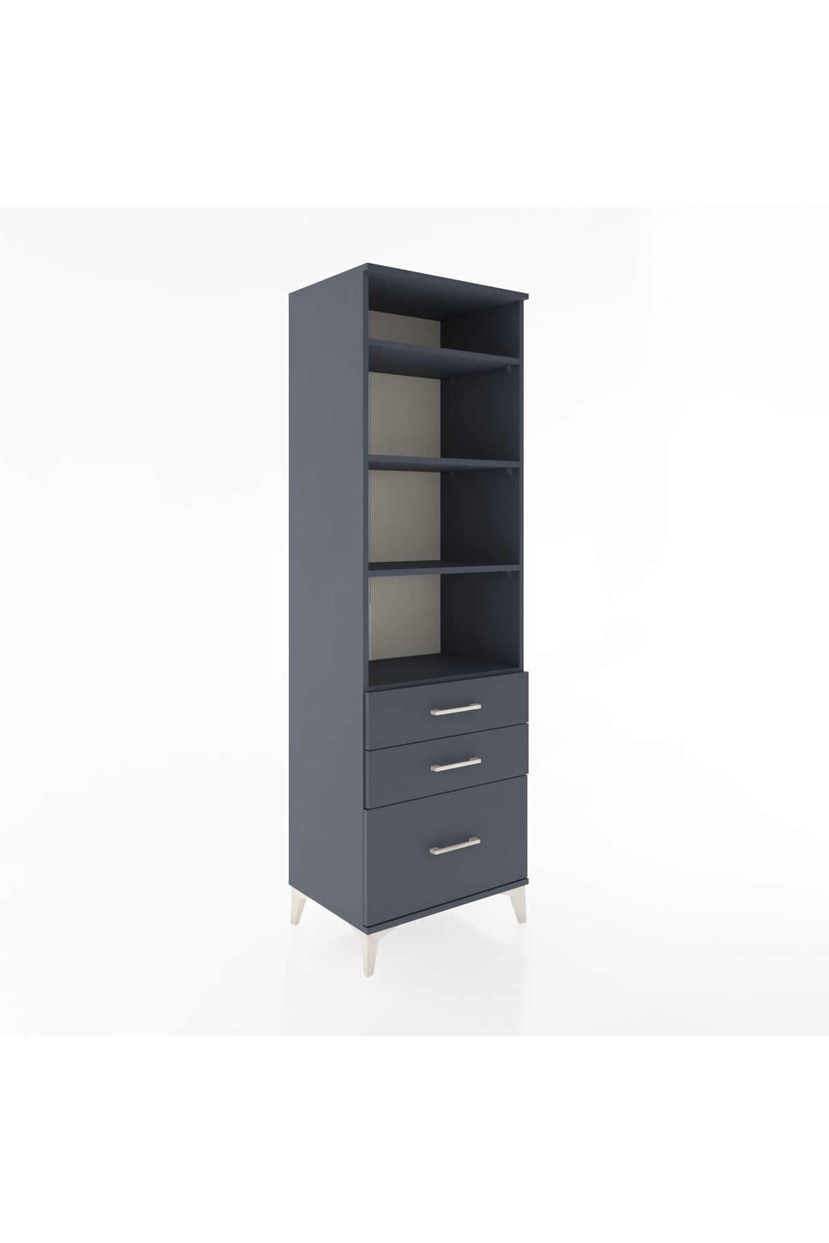 Hyperion Dolap 4 Raflı 3 Çekmeceli 60x44x195 Antrasit-Antrasit