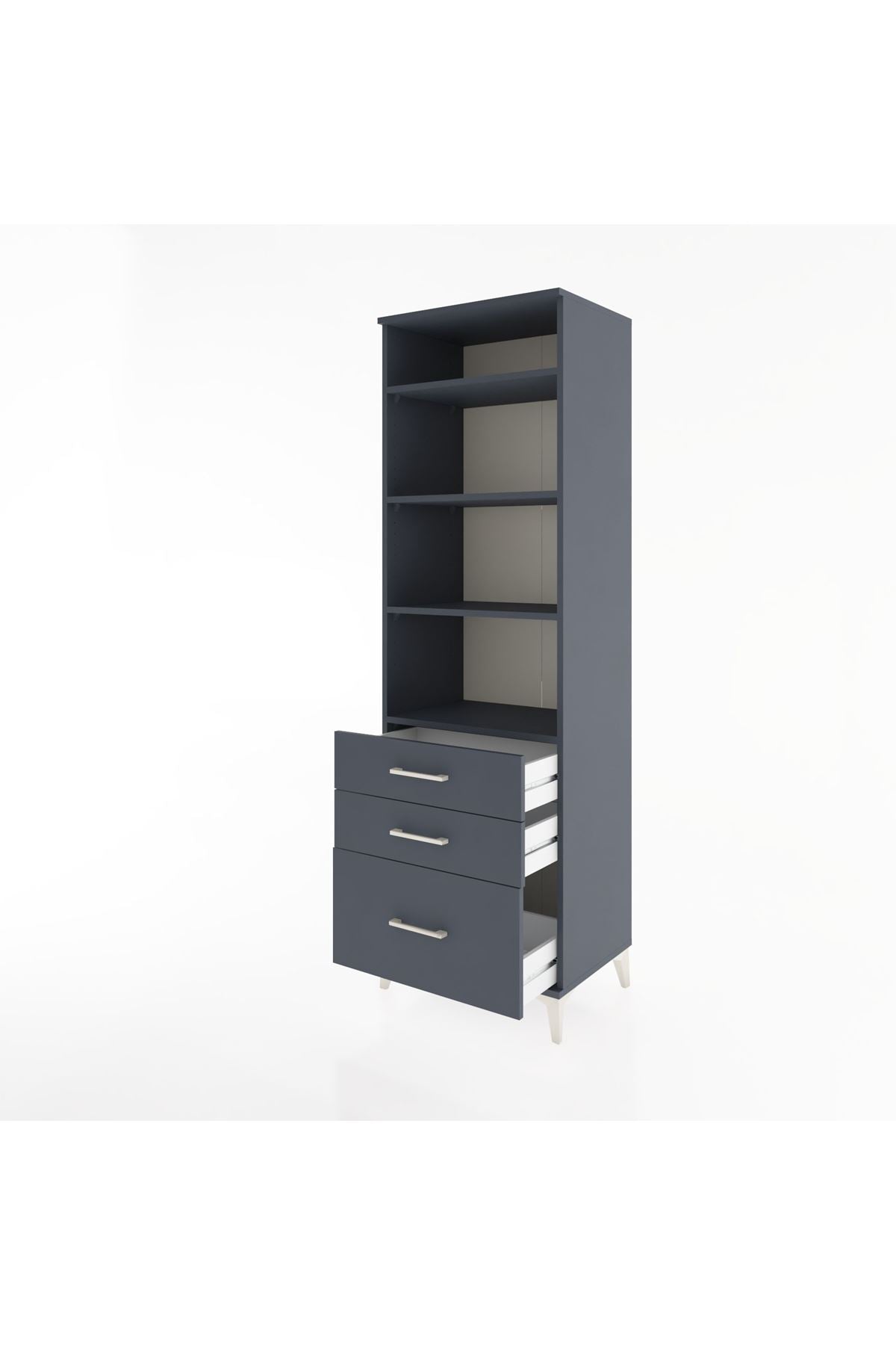 Hyperion Dolap 4 Raflı 3 Çekmeceli 60x44x195 Antrasit-Antrasit