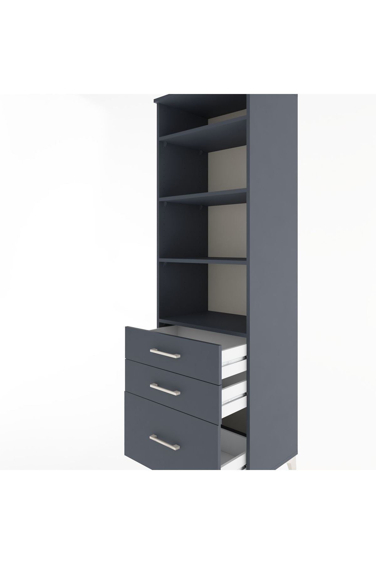 Hyperion Dolap 4 Raflı 3 Çekmeceli 60x44x195 Antrasit-Antrasit