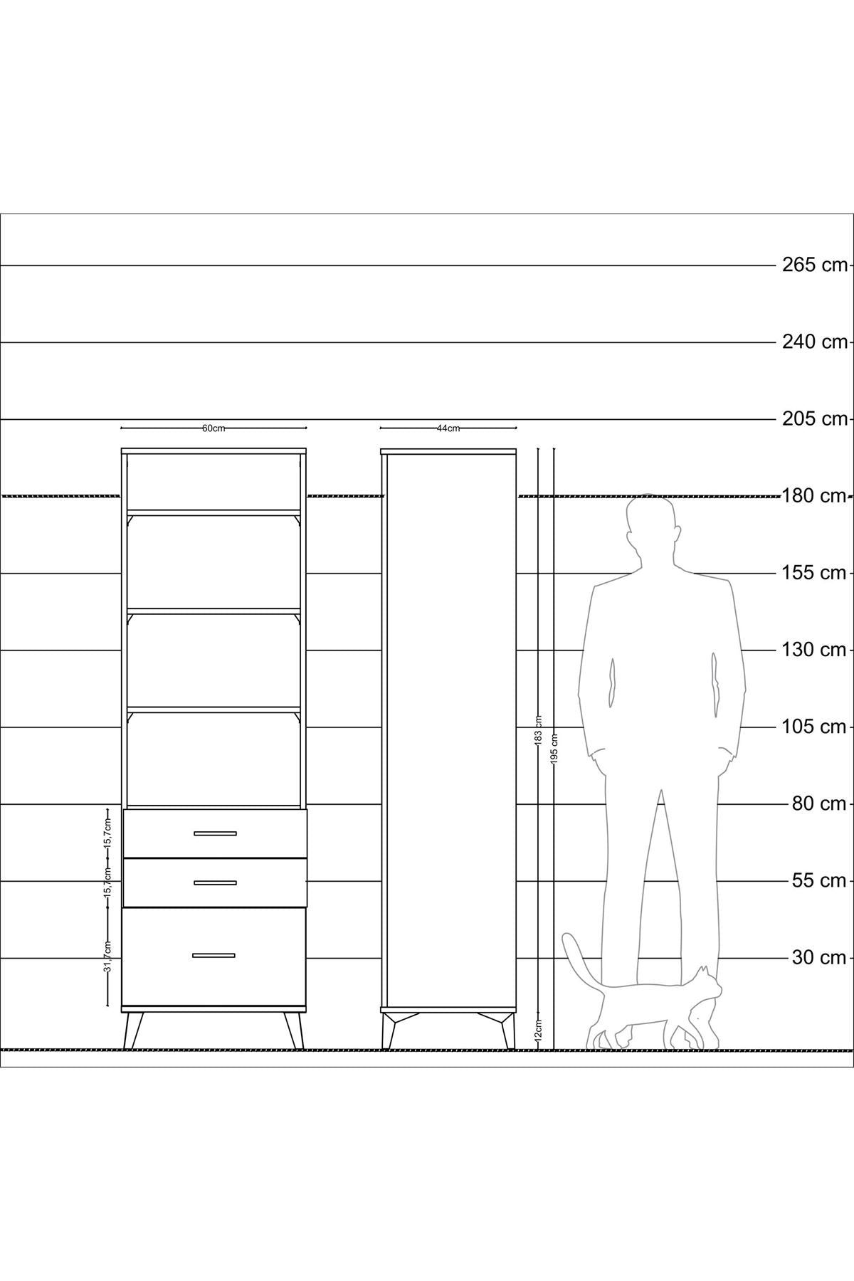 Hyperion Dolap 4 Raflı 3 Çekmeceli 60x44x195 Antrasit-Antrasit