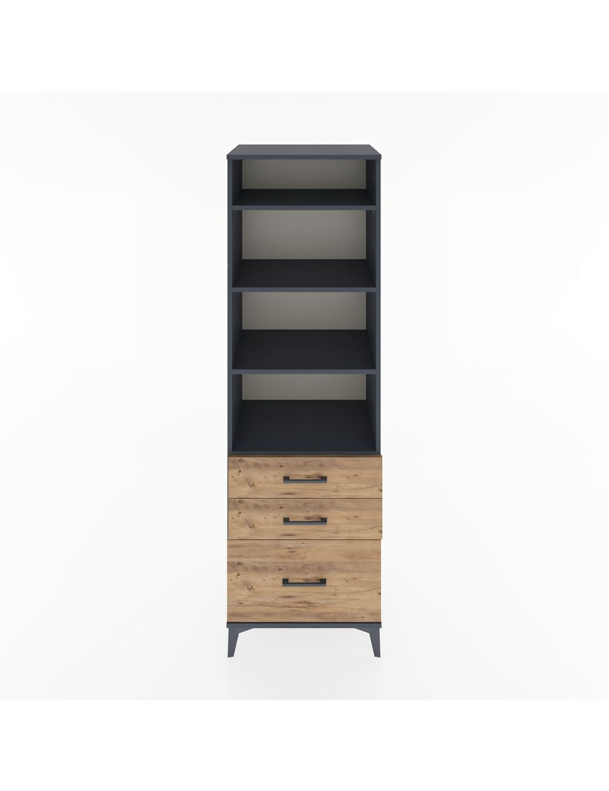 Hyperion Dolap 4 Raflı 3 Çekmeceli 60x44x195 Antrasit-Çam