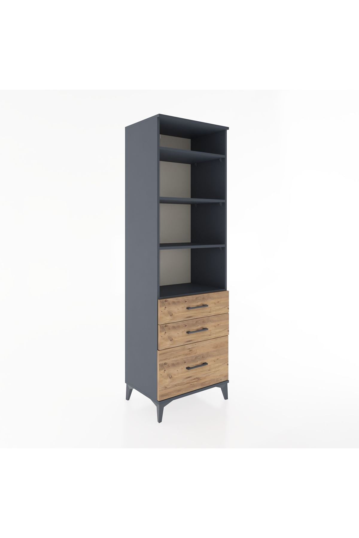 Hyperion Dolap 4 Raflı 3 Çekmeceli 60x44x195 Antrasit-Çam