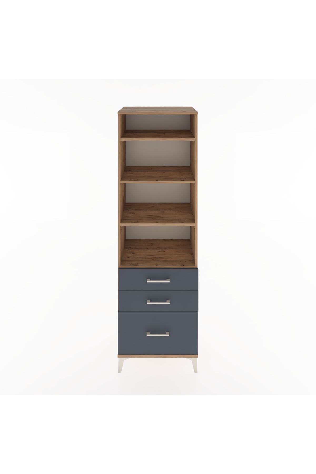 Hyperion Dolap 4 Raflı 3 Çekmeceli 60x44x195 Çam-Antrasit