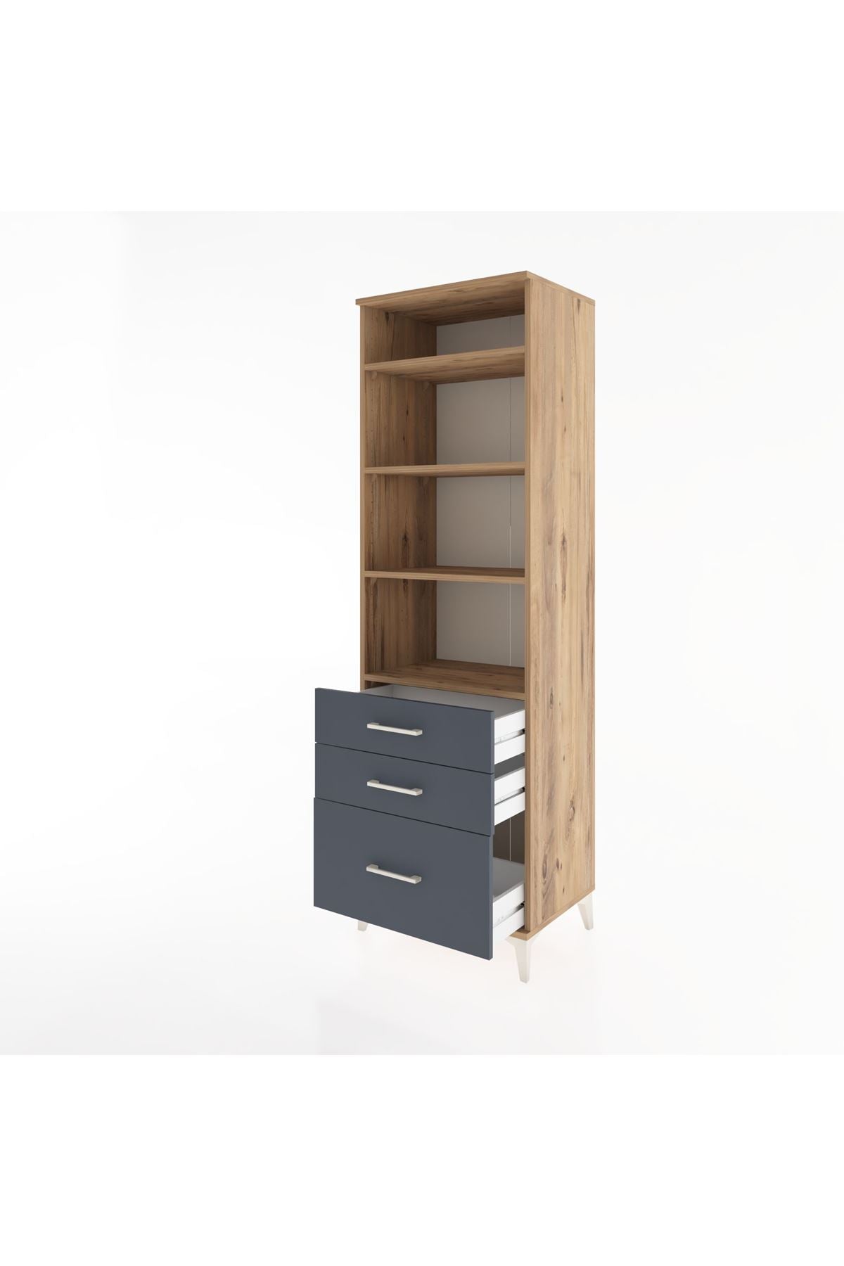 Hyperion Dolap 4 Raflı 3 Çekmeceli 60x44x195 Çam-Antrasit