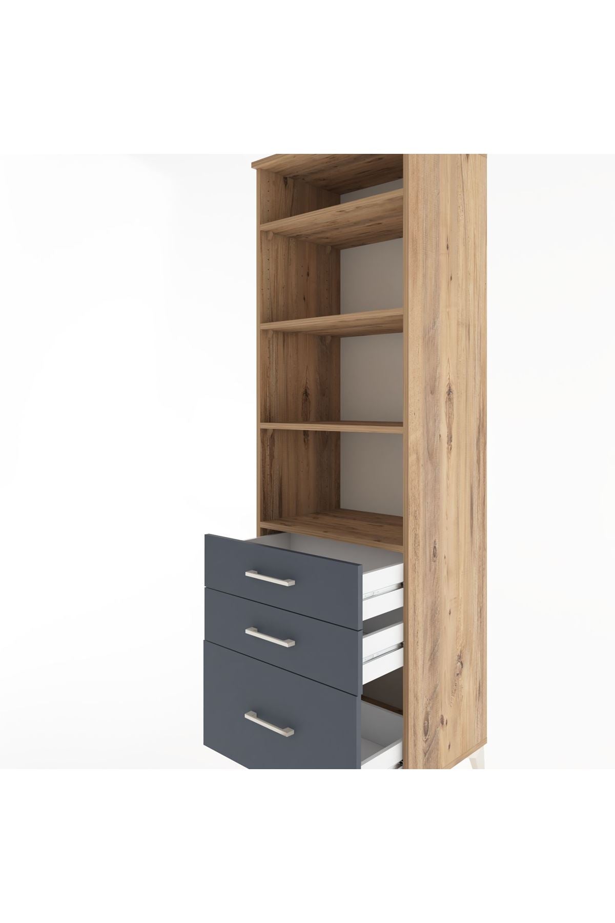 Hyperion Dolap 4 Raflı 3 Çekmeceli 60x44x195 Çam-Antrasit