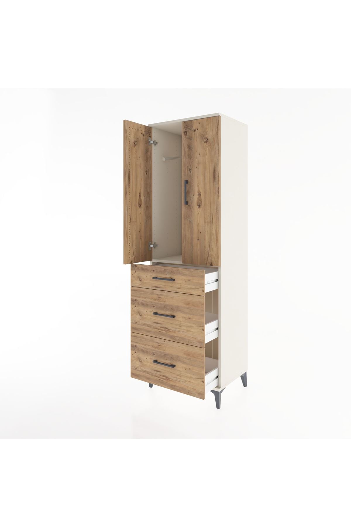 Hyperion Dolap Tek Raflı 3 Çekmeceli Tek Askılı 60x44x195 Aytaşı-Çam