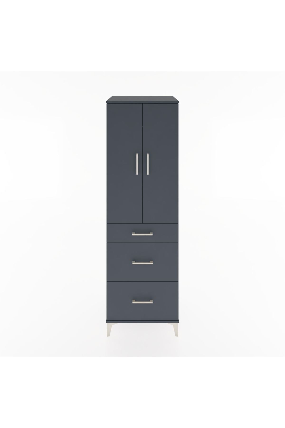 Hyperion Dolap Tek Raflı 3 Çekmeceli Tek Askılı 60x44x195 Antrasit-Antrasit