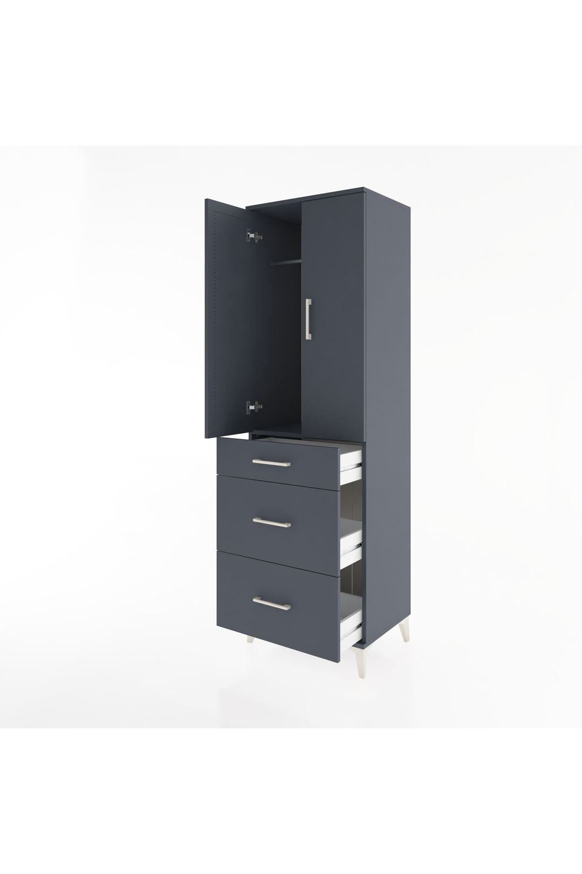 Hyperion Dolap Tek Raflı 3 Çekmeceli Tek Askılı 60x44x195 Antrasit-Antrasit