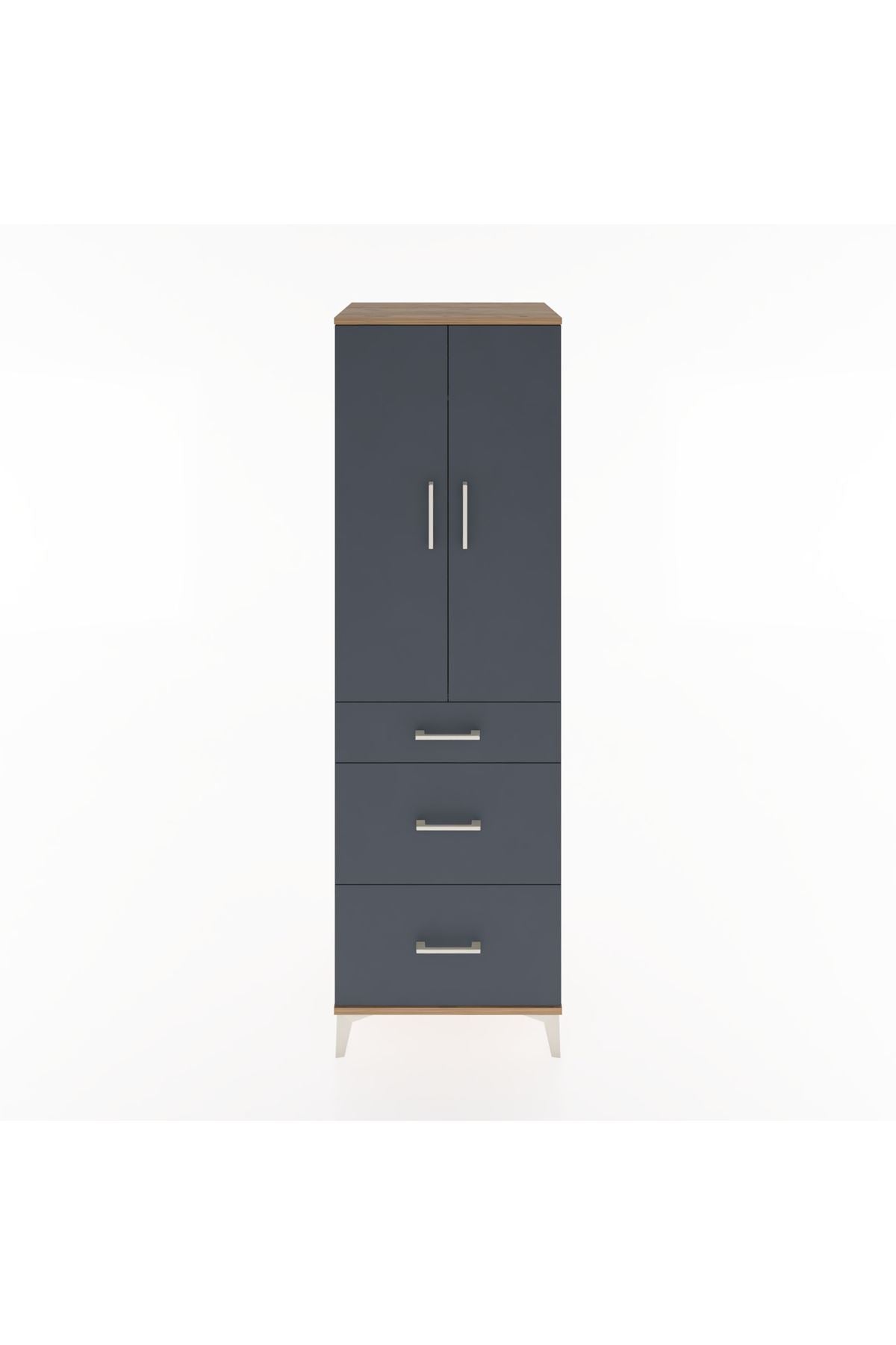 Hyperion Dolap Tek Raflı 3 Çekmeceli Tek Askılı 60x44x195 Çam-Antrasit
