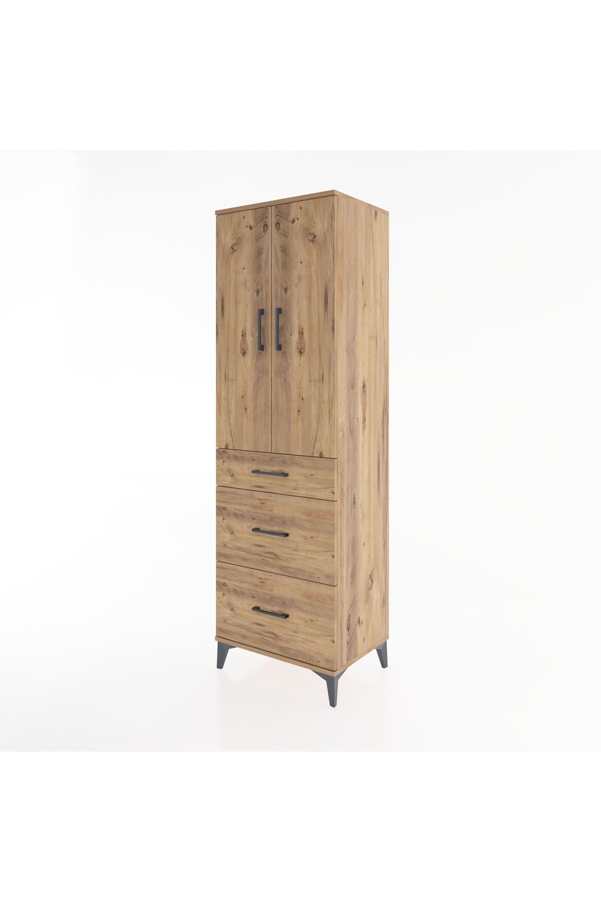 Hyperion Dolap Tek Raflı 3 Çekmeceli Tek Askılı 60x44x195 Çam-Çam