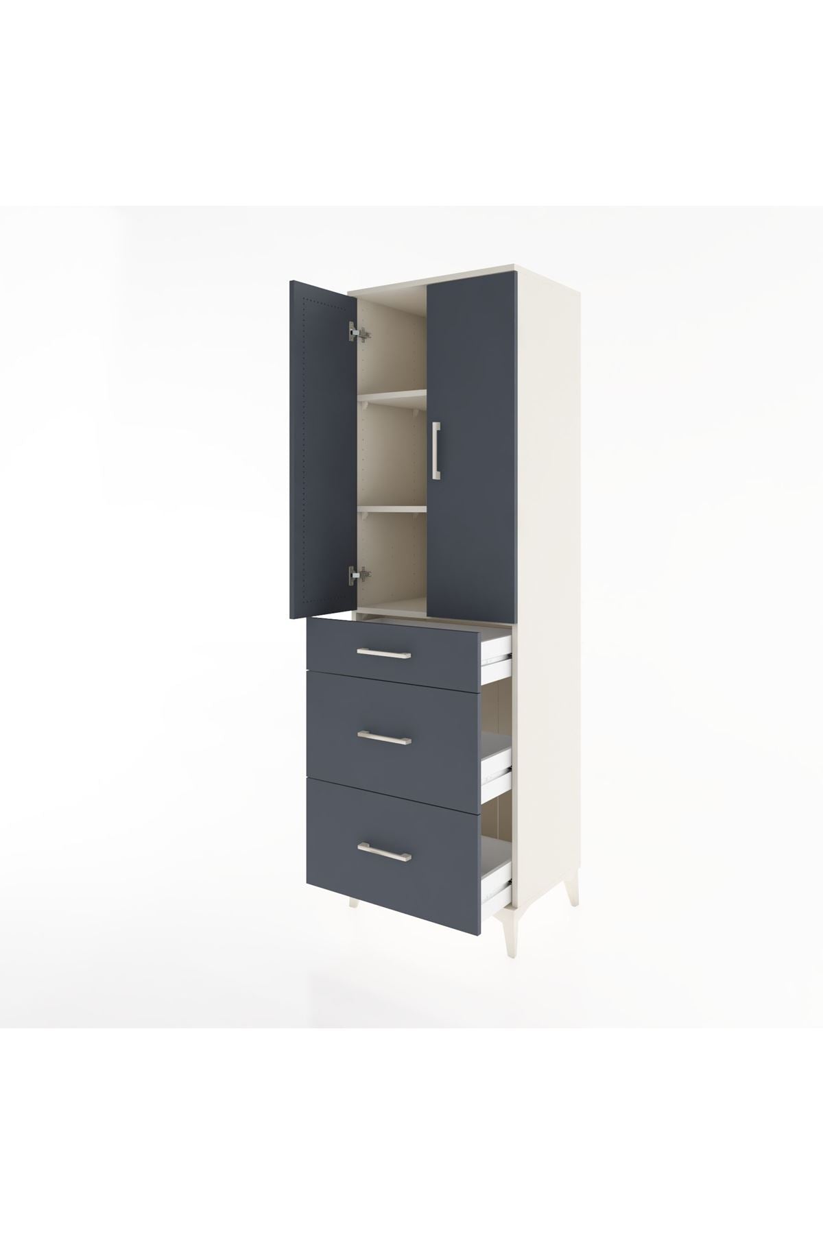 Hyperion Dolap 3 Raflı 3 Çekmeceli 2 Kapaklı 60x44x195 Aytaşı-Antrasit