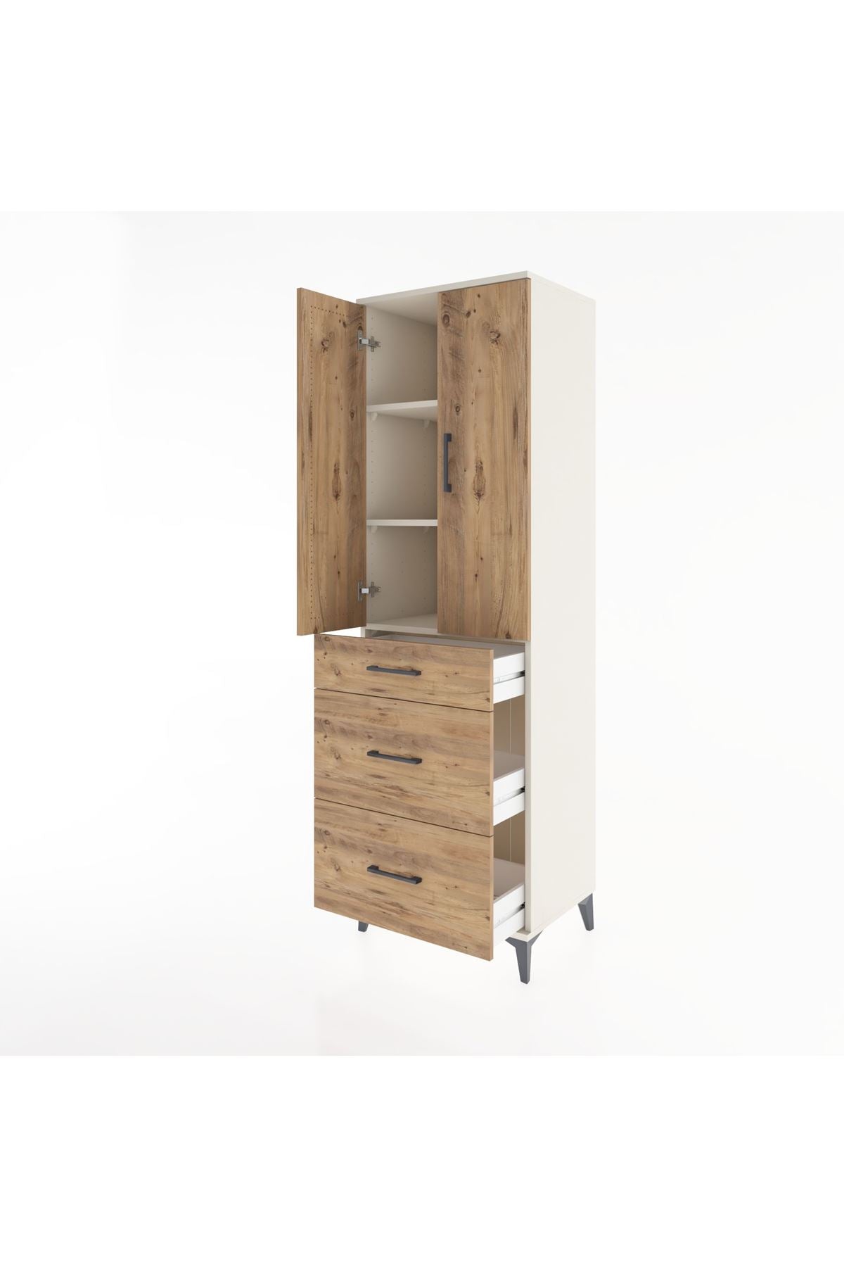 Hyperion Dolap 3 Raflı 3 Çekmeceli 2 Kapaklı 60x44x195 Aytaşı-Çam