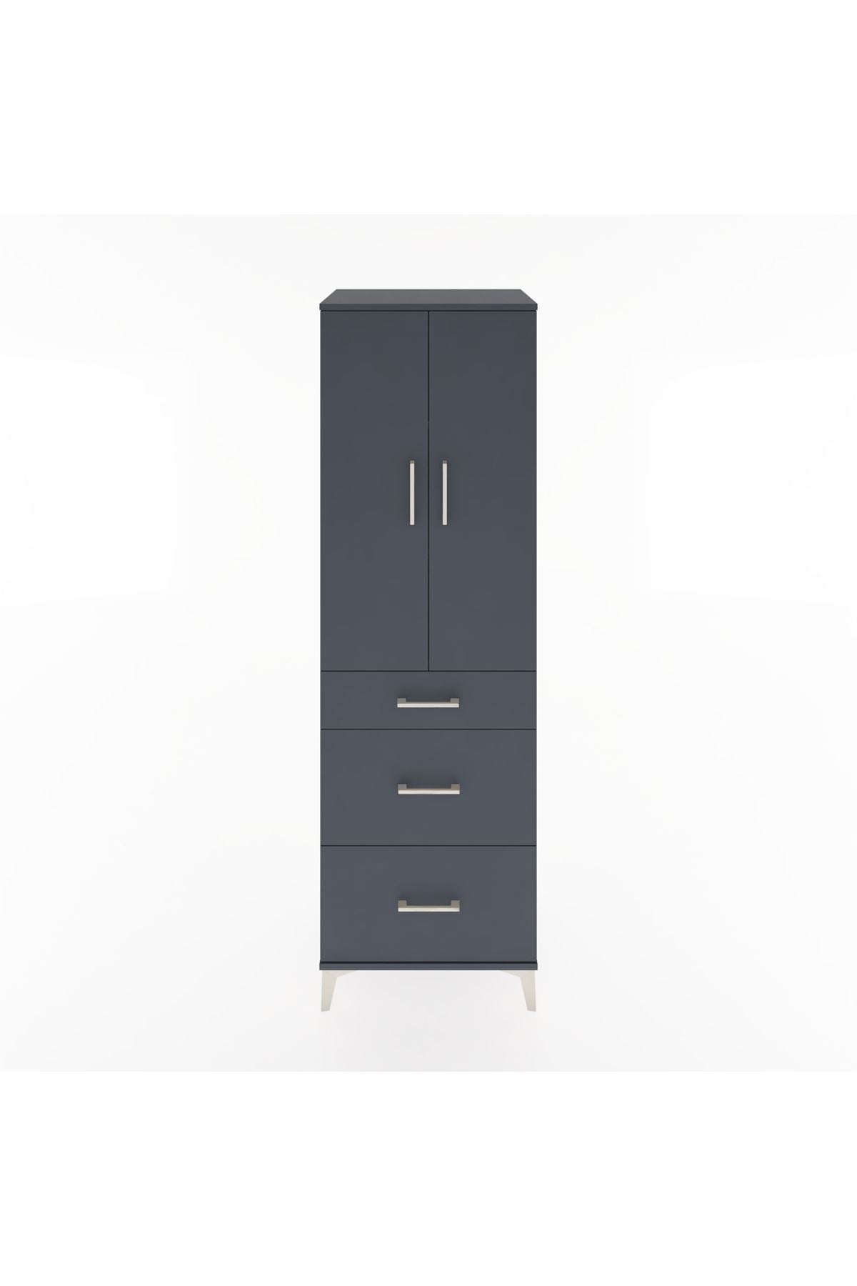Hyperion Dolap 3 Raflı 3 Çekmeceli 2 Kapaklı 60x44x195 Antrasit-Antrasit