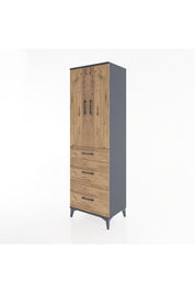 Hyperion Dolap 3 Raflı 3 Çekmeceli 2 Kapaklı 60x44x195 Antrasit-Çam