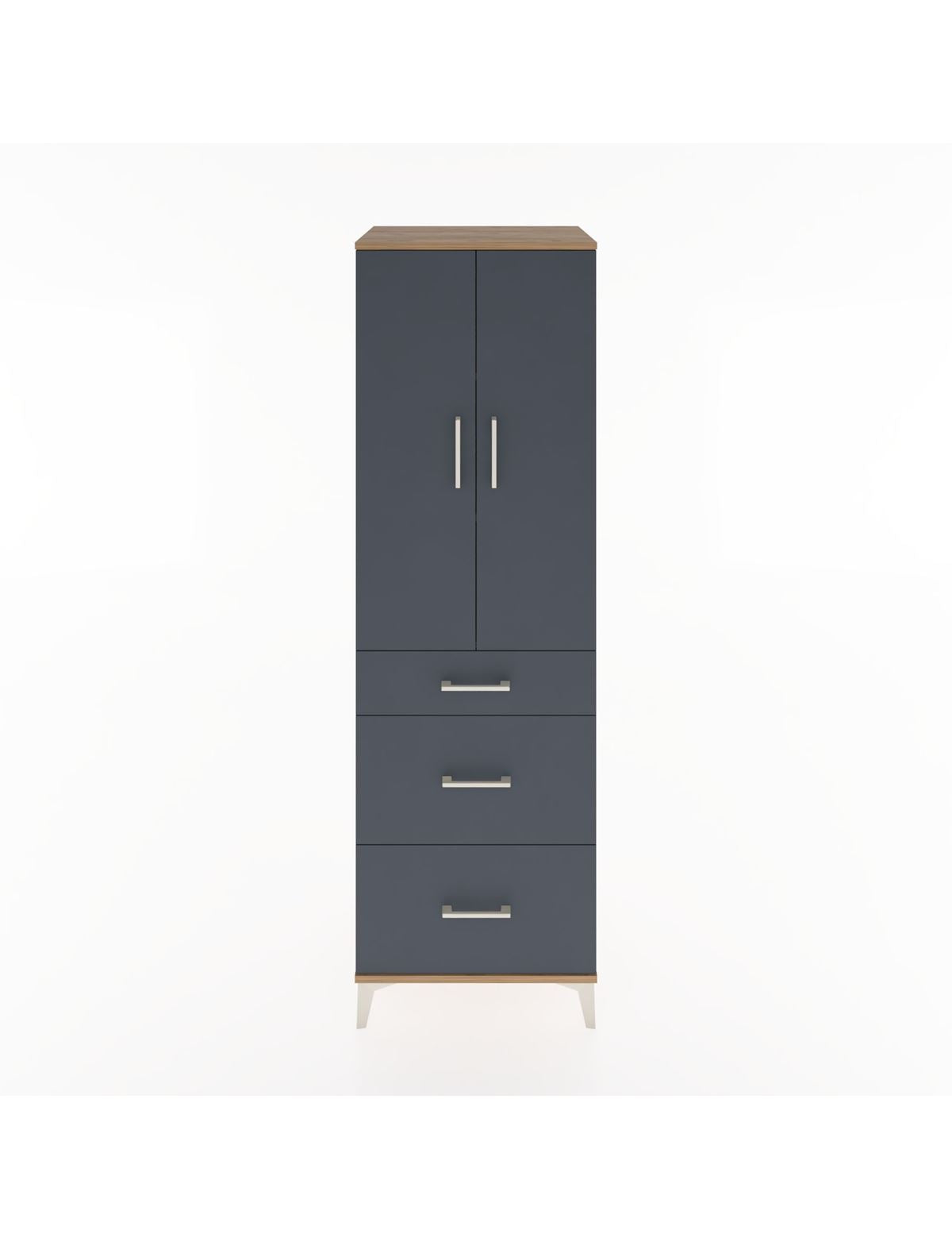 Hyperion Dolap 3 Raflı 3 Çekmeceli 2 Kapaklı 60x44x195 Çam-Antrasit