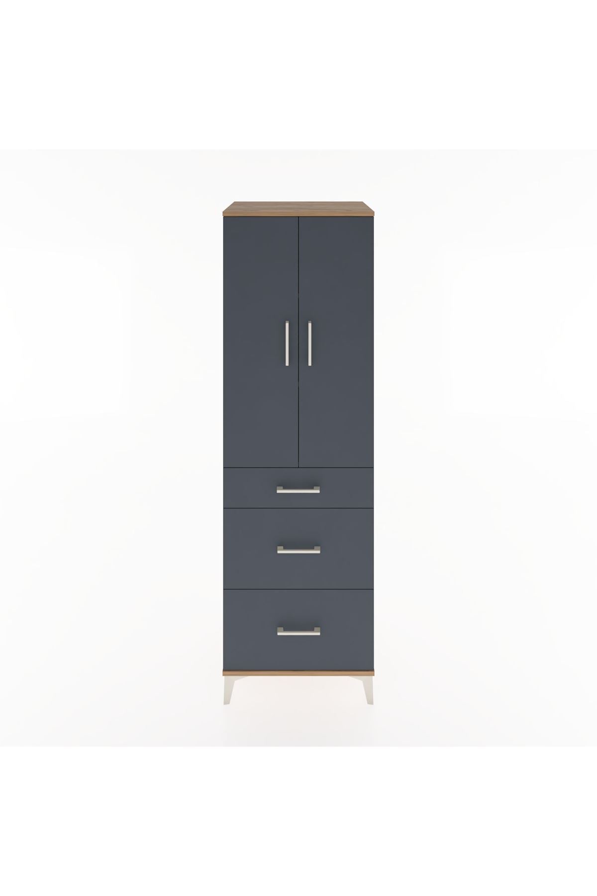 Hyperion Dolap 3 Raflı 3 Çekmeceli 2 Kapaklı 60x44x195 Çam-Antrasit