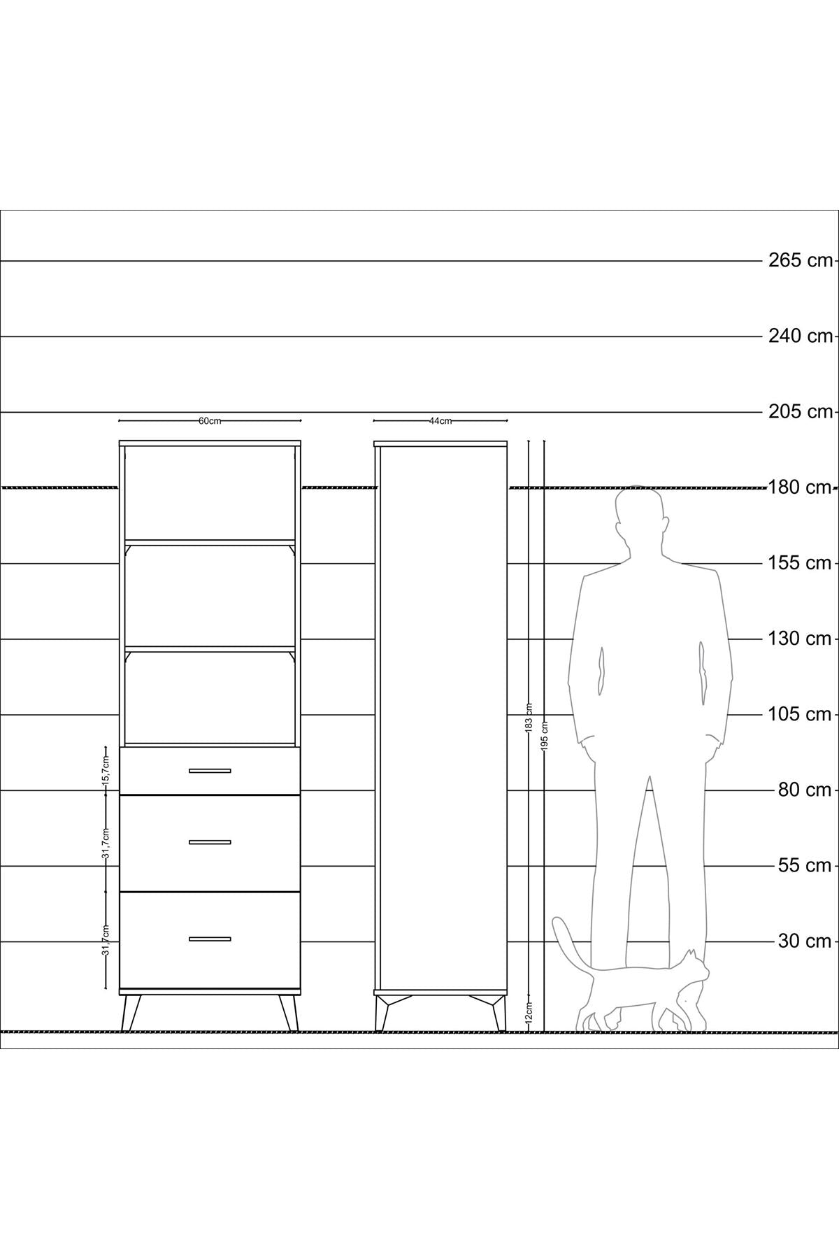 Hyperion Dolap 3 Raflı 3 Çekmeceli 60x44x195 Çam-Aytaşı