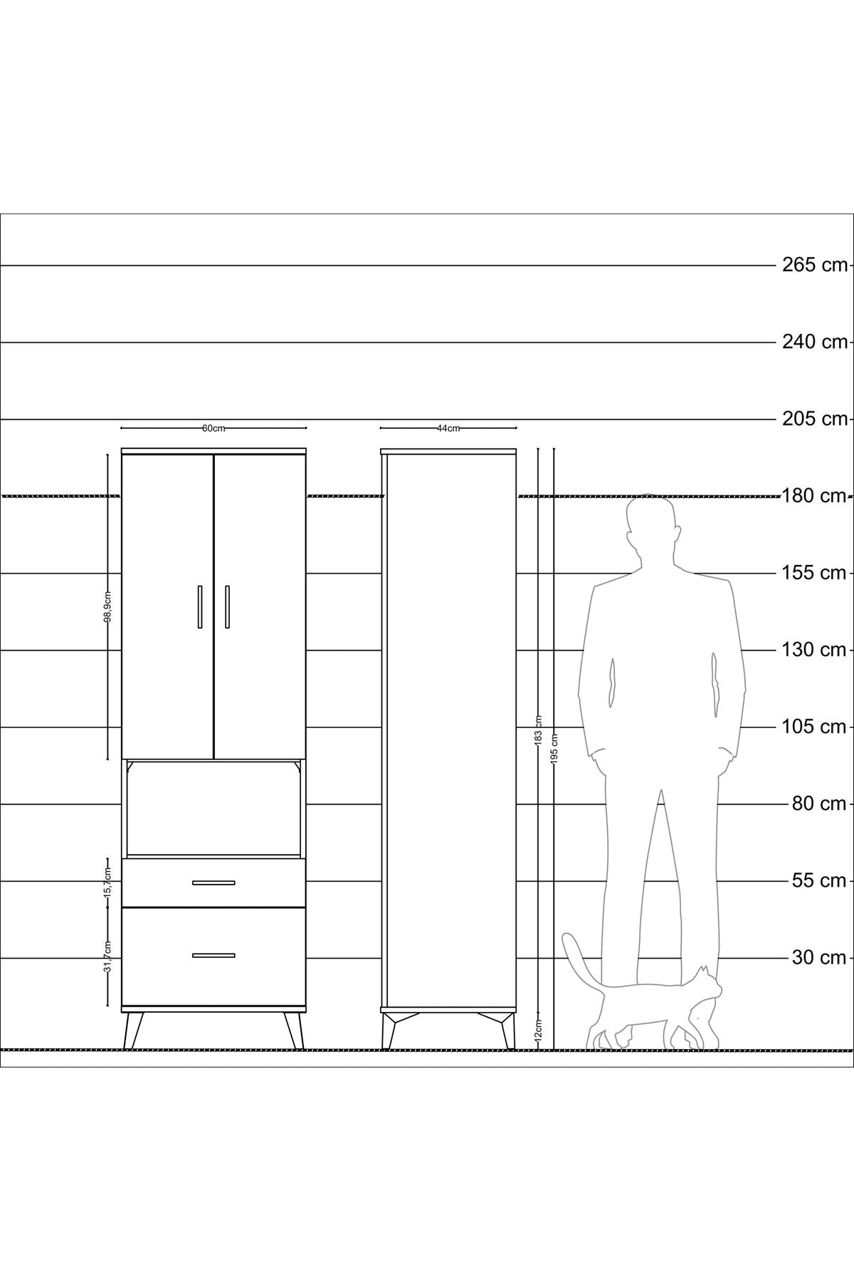 Hyperion Dolap 2 Raflı 2 Çekmeceli Tek Askılı 60x44x195 Aytaşı-Aytaşı