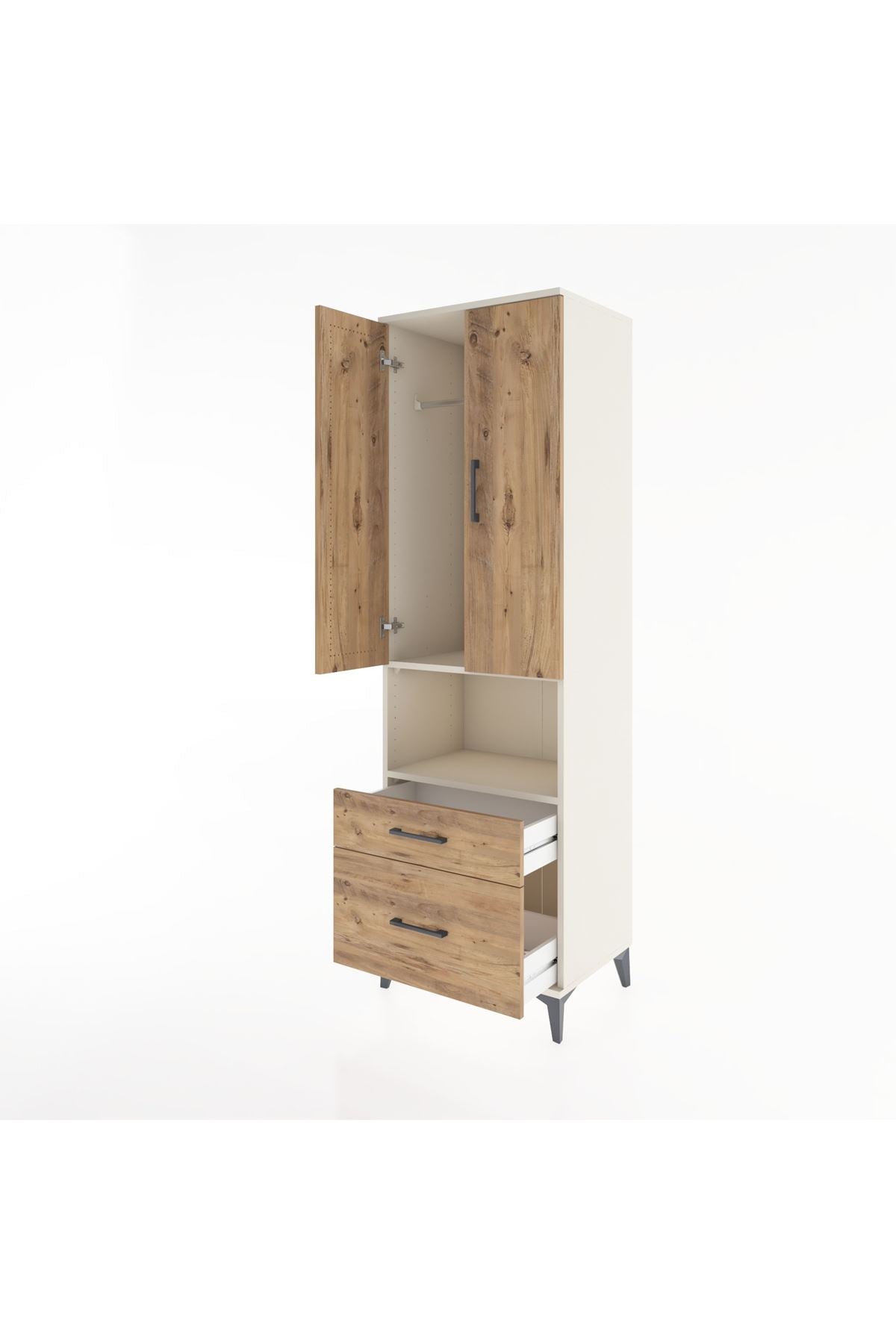 Hyperion Dolap 2 Raflı 2 Çekmeceli Tek Askılı 60x44x195 Aytaşı-Çam