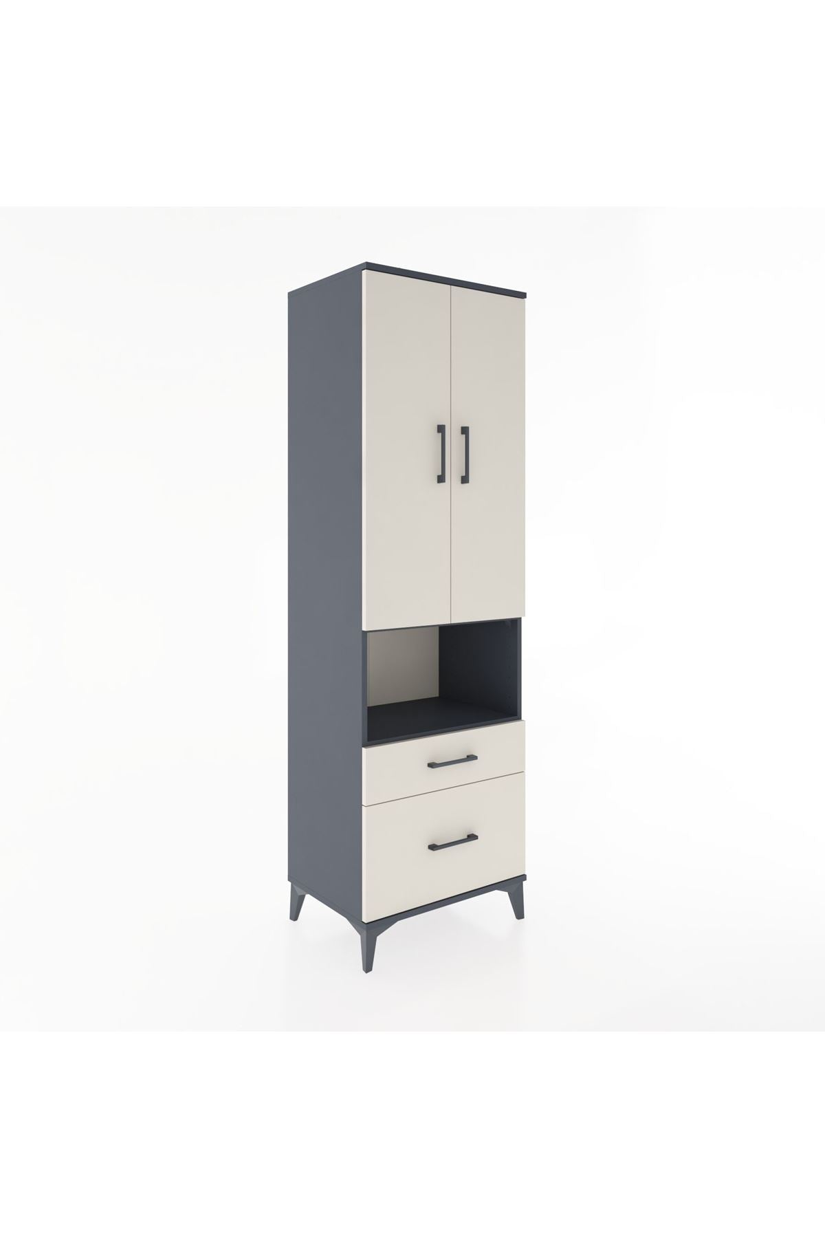 Hyperion Dolap 2 Raflı 2 Çekmeceli Tek Askılı 60x44x195 Antrasit-Aytaşı