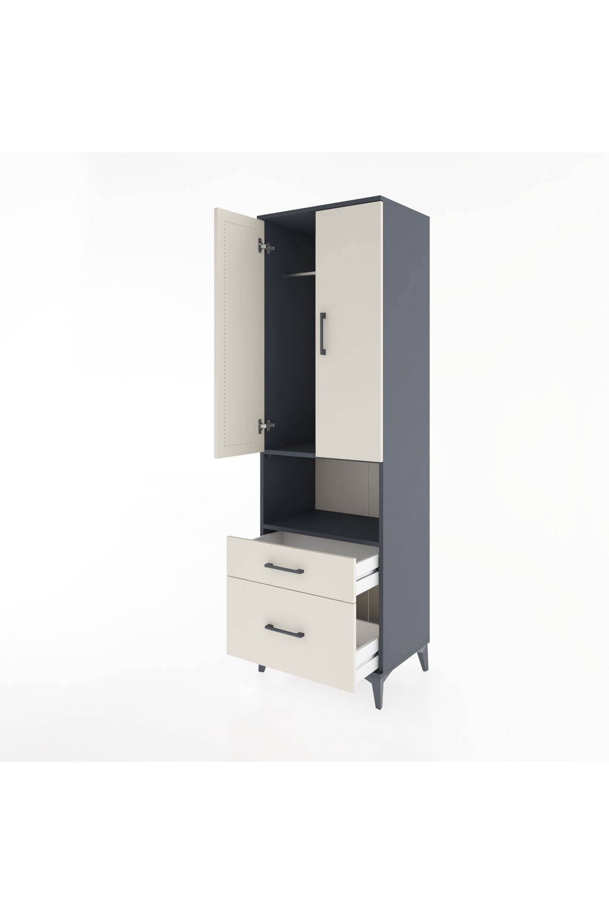 Hyperion Dolap 2 Raflı 2 Çekmeceli Tek Askılı 60x44x195 Antrasit-Aytaşı