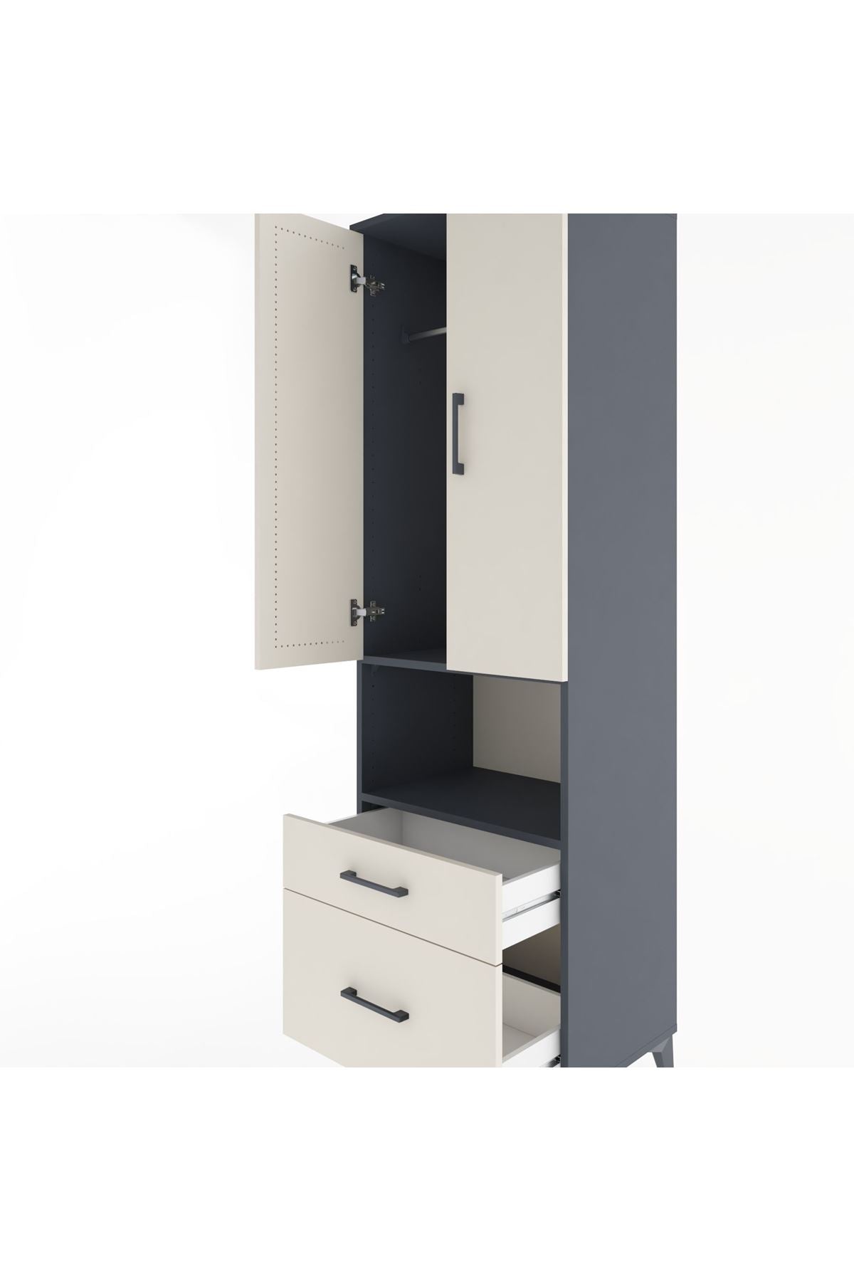 Hyperion Dolap 2 Raflı 2 Çekmeceli Tek Askılı 60x44x195 Antrasit-Aytaşı