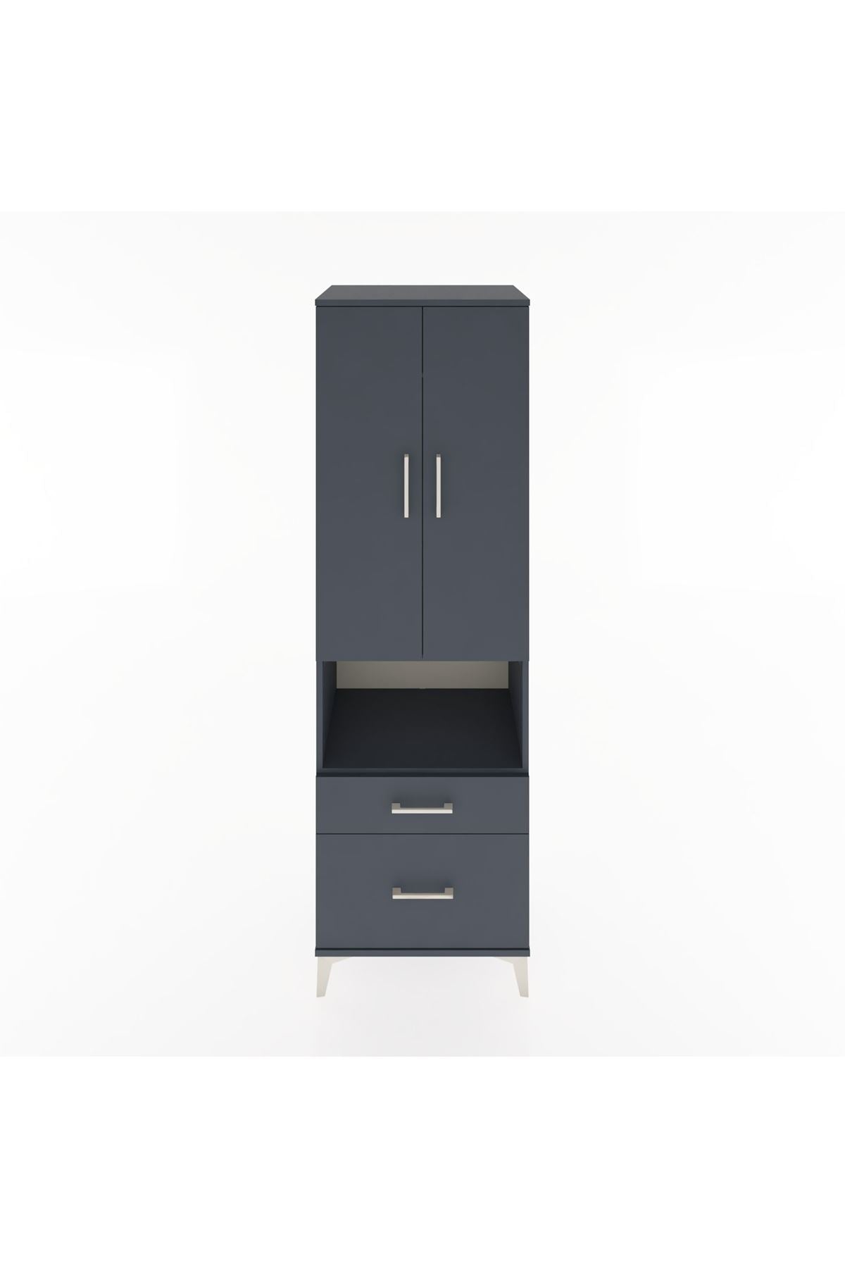 Hyperion Dolap 2 Raflı 2 Çekmeceli Tek Askılı 60x44x195 Antrasit-Antrasit