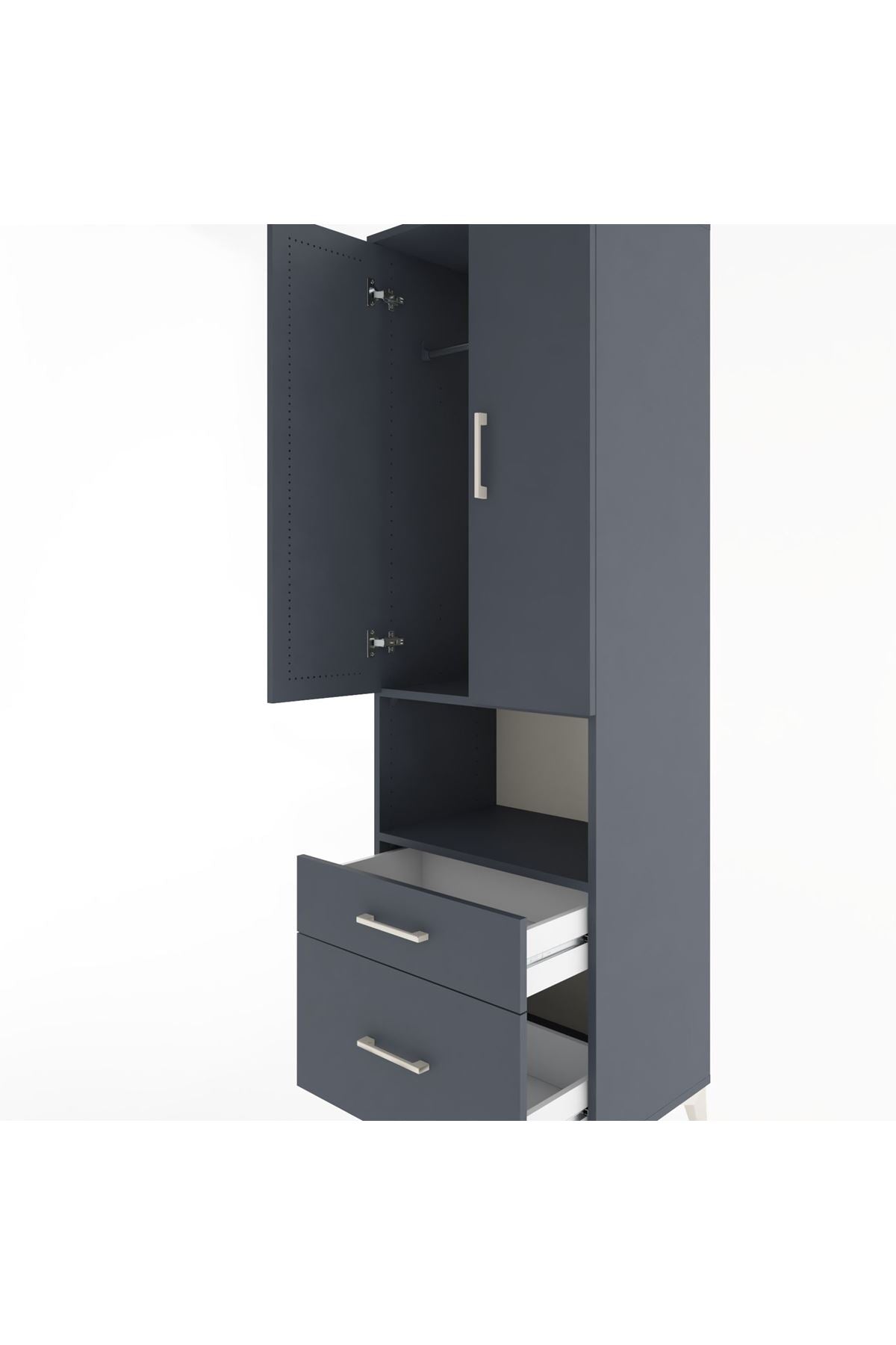 Hyperion Dolap 2 Raflı 2 Çekmeceli Tek Askılı 60x44x195 Antrasit-Antrasit