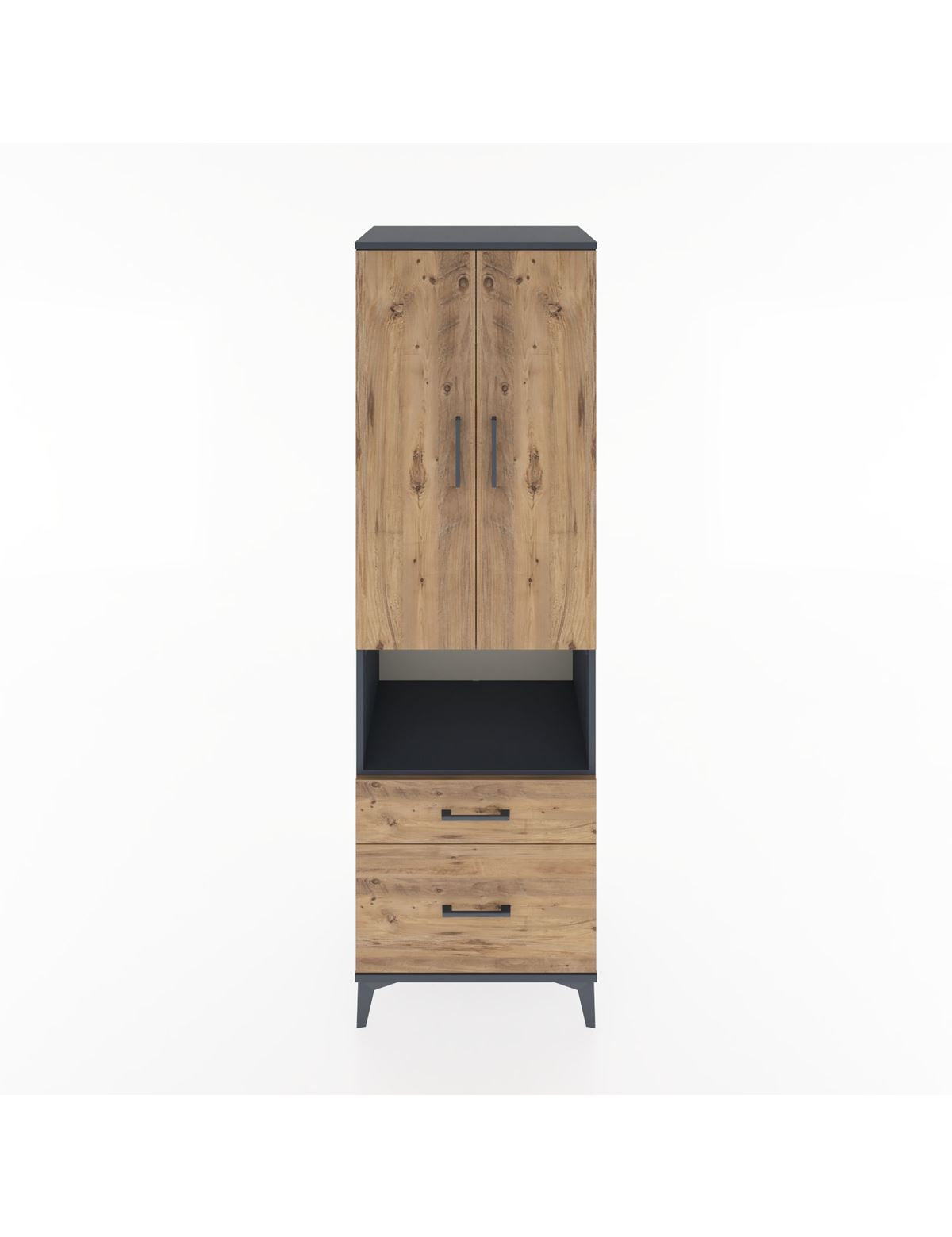 Hyperion Dolap 2 Raflı 2 Çekmeceli Tek Askılı 60x44x195 Antrasit-Çam