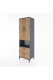 Hyperion Dolap 2 Raflı 2 Çekmeceli Tek Askılı 60x44x195 Antrasit-Çam